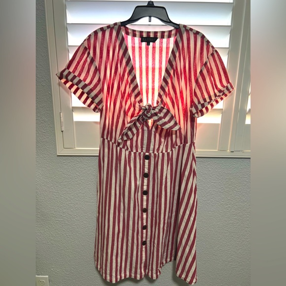 EUC Eloquii Size 16 Rust Red Stripe front tie Cotton Dress - Picture 1 of 5